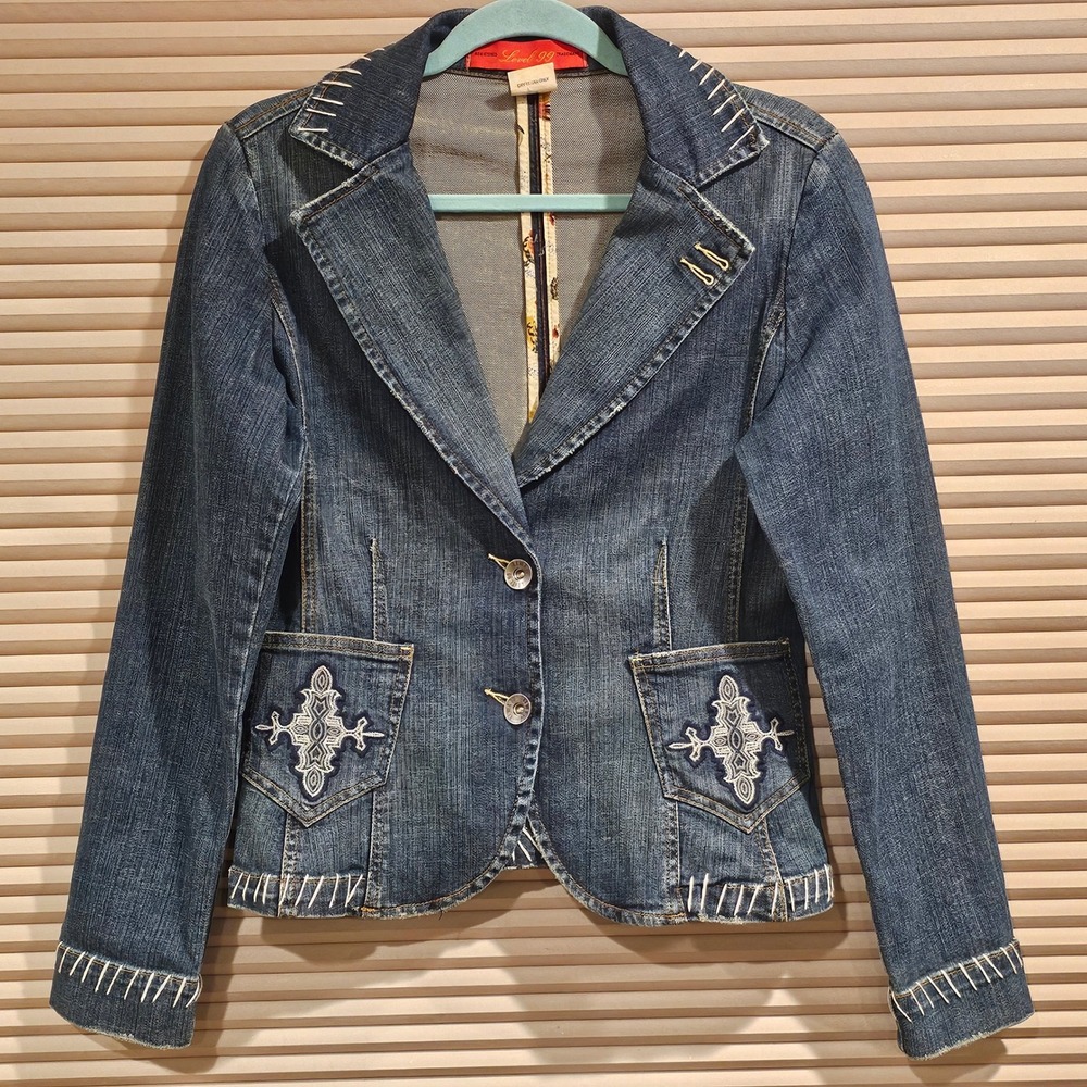 Level 99 Women's Denim Blazer Jacket - Blue